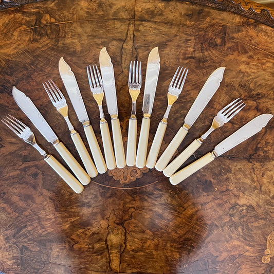 Vintage Silver Plated Knives & Forks Set Of 12