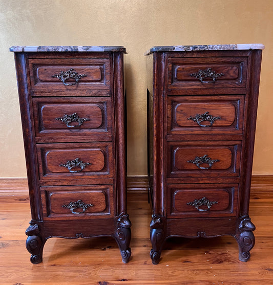 Antique French Marble Top Four Drawer Cupboards Tables