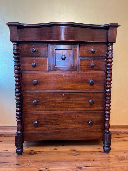 Antique Cedar 1860 Tall Chest Of Drawers