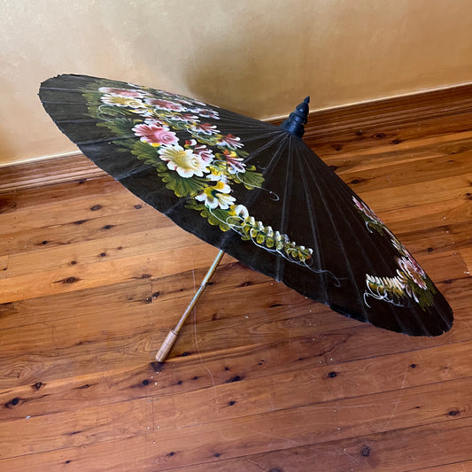 Vintage Floral Hand Painted Sun Umbrella