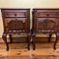 Antique French Oak Rare Bed Side Tables Pair