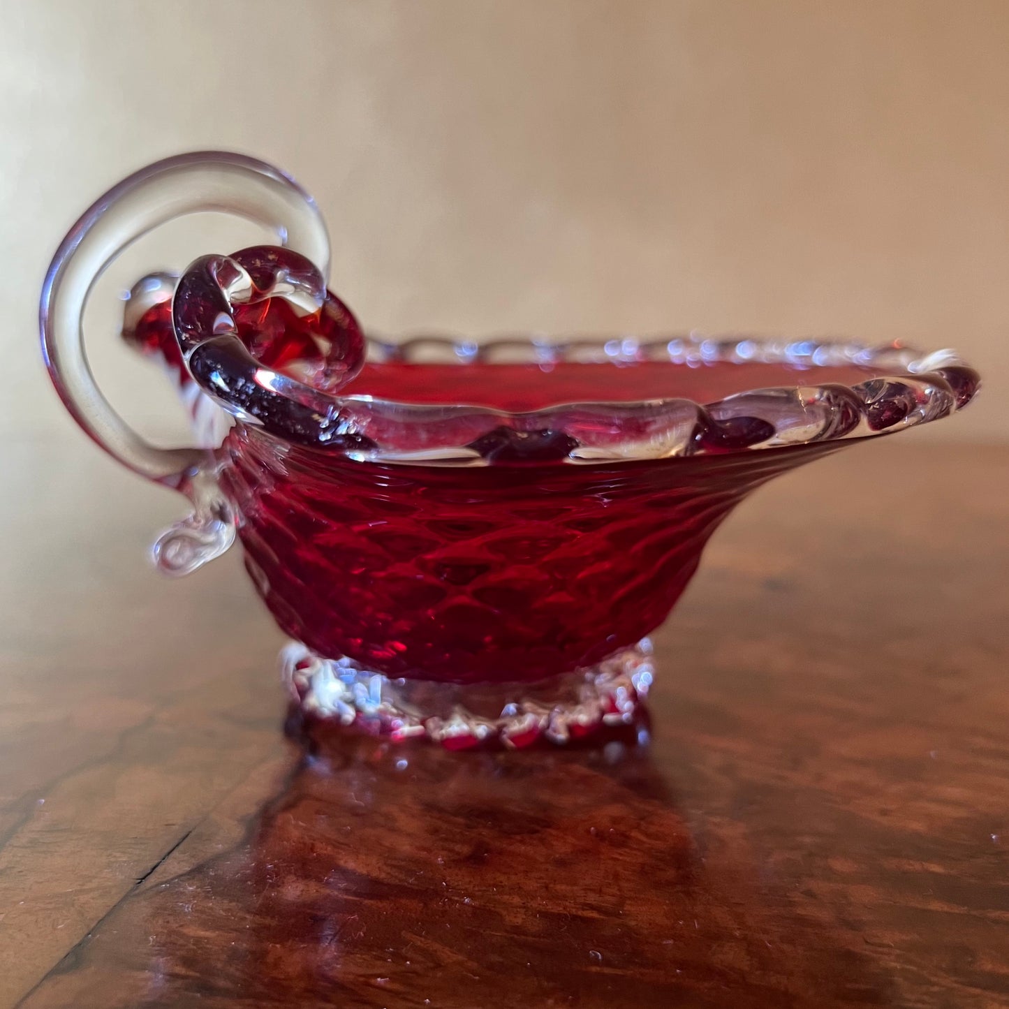 Vintage Hand Blown Glass Ruby Red Bowl
