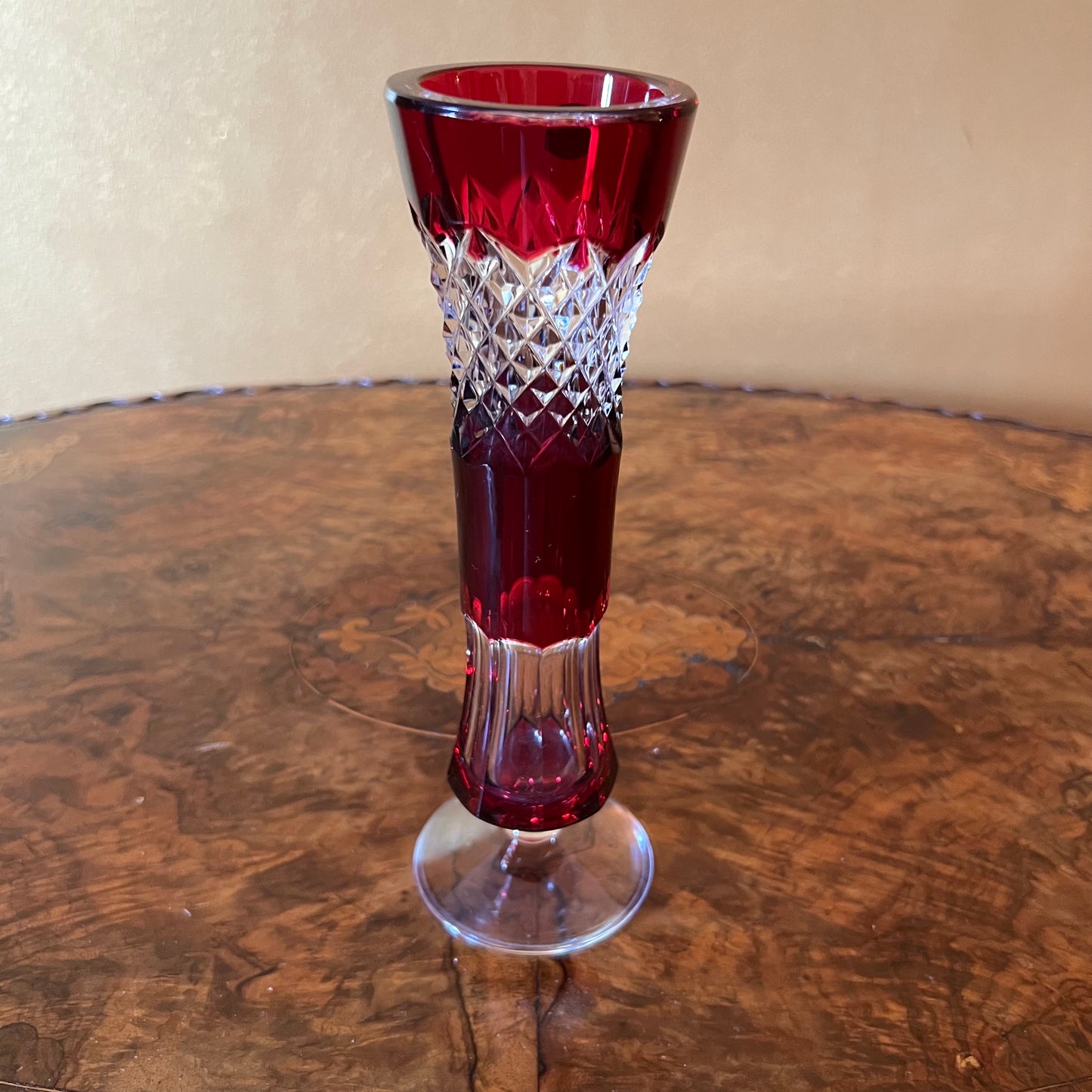Vintage Val St Lambert Crystal Belgium Ruby Red Depose Vase