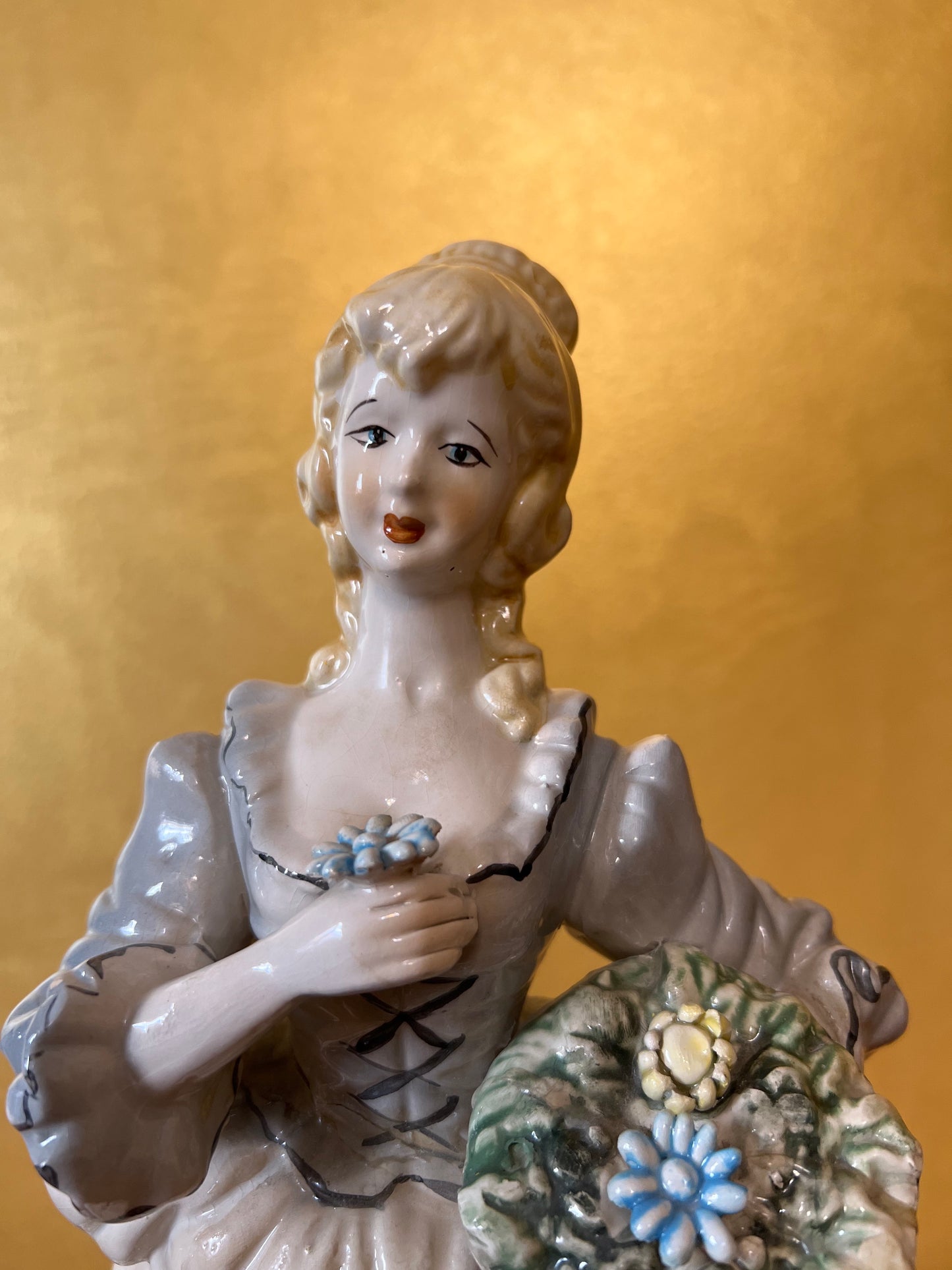 Vintage Capodimonte Crown N Lady Holding Flowers