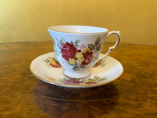 Vintage Royal Vale Red Roses Tea Cup And Saucer