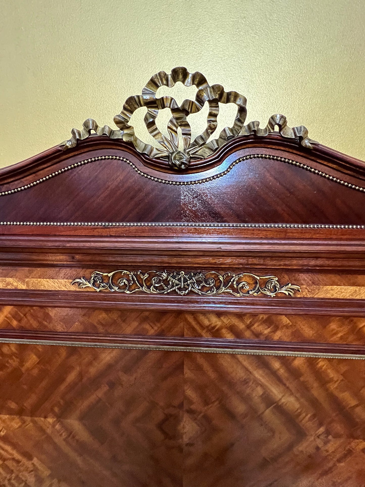 Antique French Walnut & Gilt Brass Double Bed
