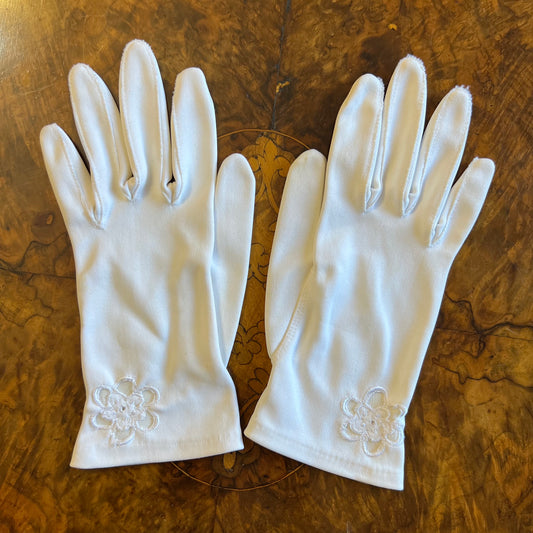 Vintage Ivory Flower Detail Ladies Gloves