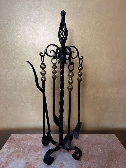 Antique French Wrought Iron Fire Tool Set