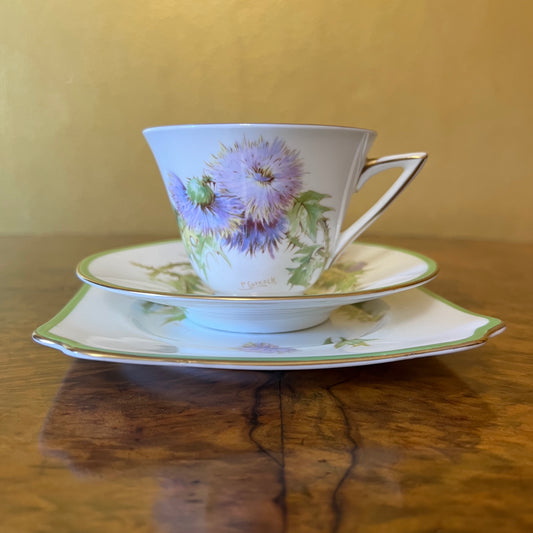 Vintage Royal Doulton Glamis Thistle Tea Cup Trio Set