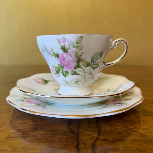 Vintage Foley Pink Rose Tea Cup Trio Set