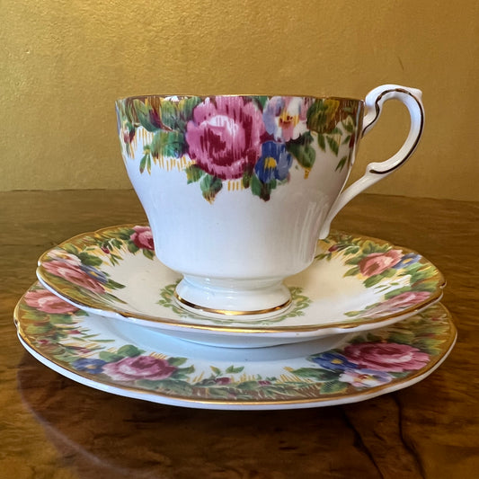 Vintage Paragon Tapestry Rose Tea Cup Trio Set