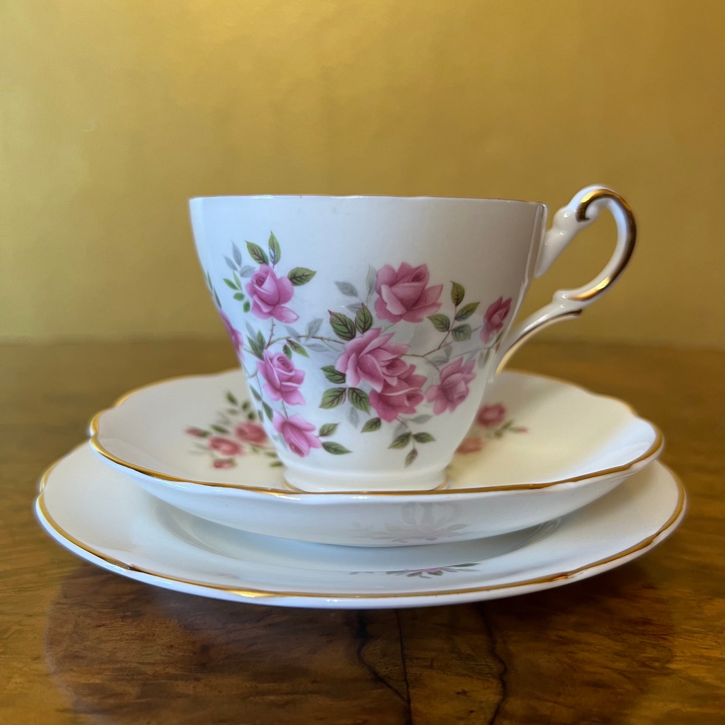 Vintage Regency Pink Roses Tea Cup Trio Set