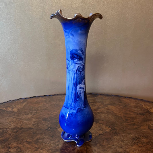 Blue Lady & Girl Printed Narrow Vase