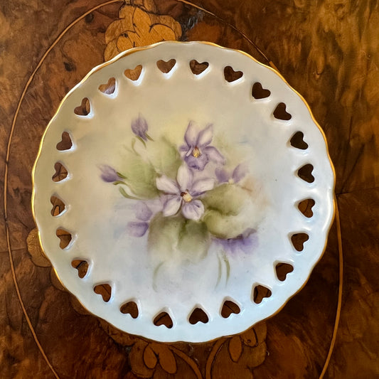 Vintage Hand Painted Violets Dish