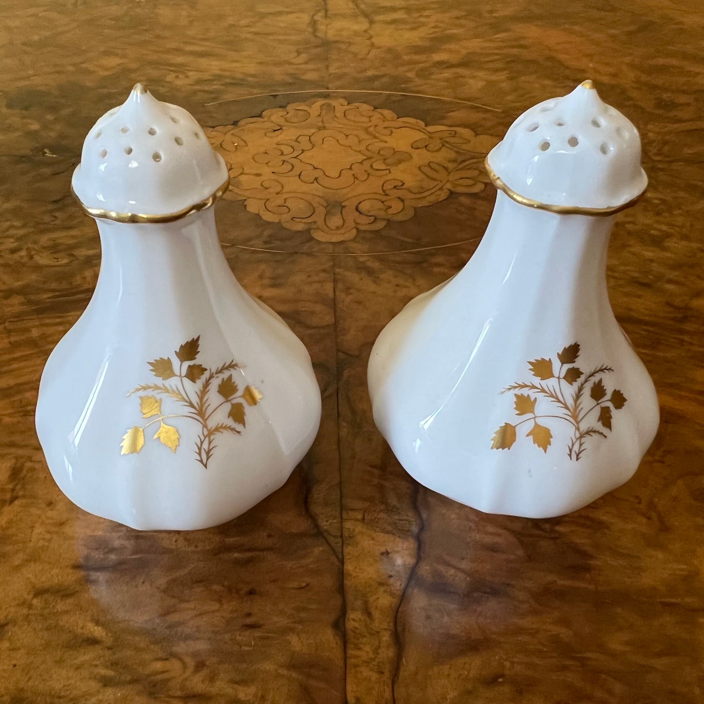 Royal Crown Derby White and Gold Salt & Pepper Shakers