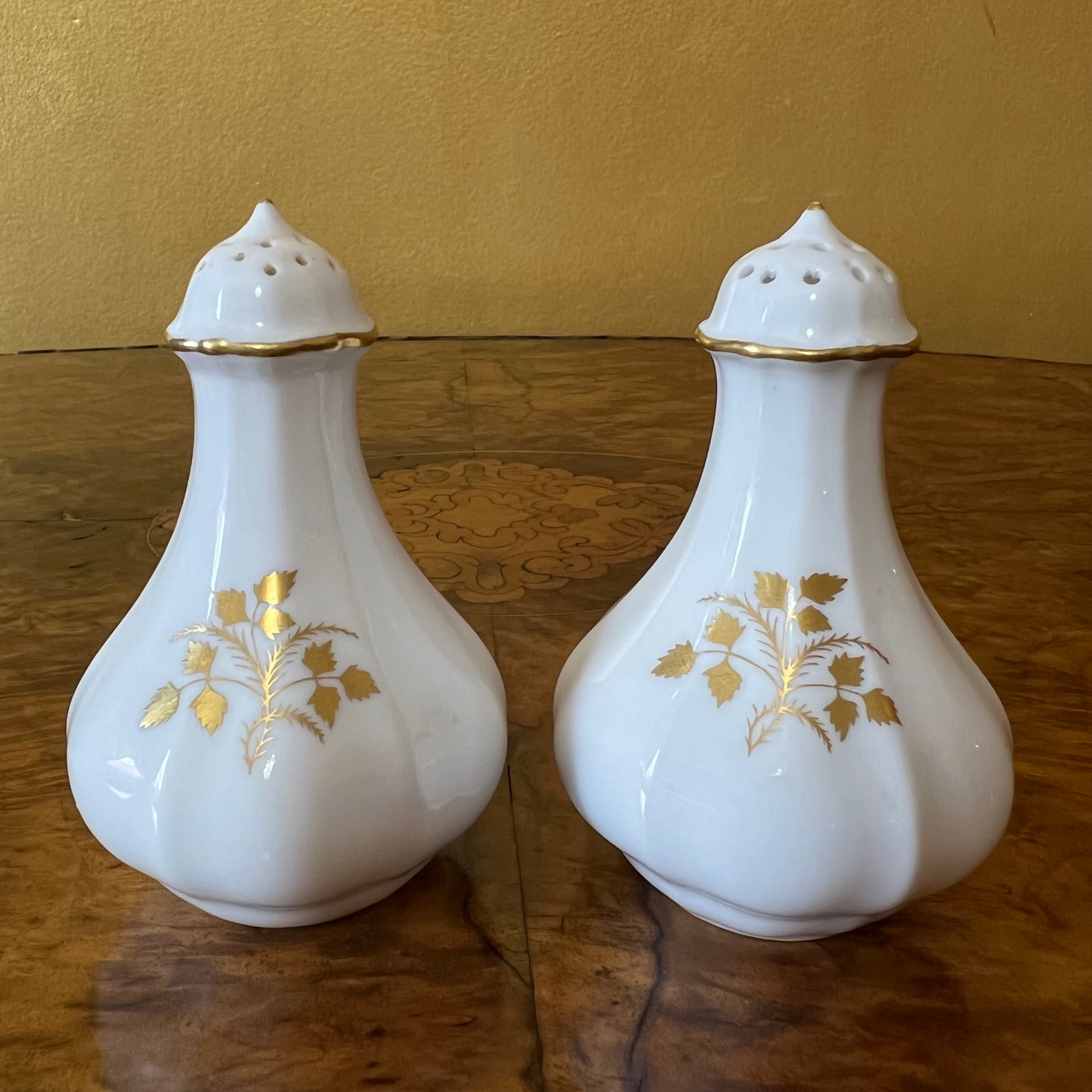 Royal Crown Derby White and Gold Salt & Pepper Shakers