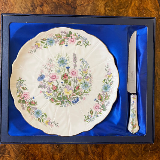 Vintage Aynsley Wild Tudor Cake Plate & Matching Knife