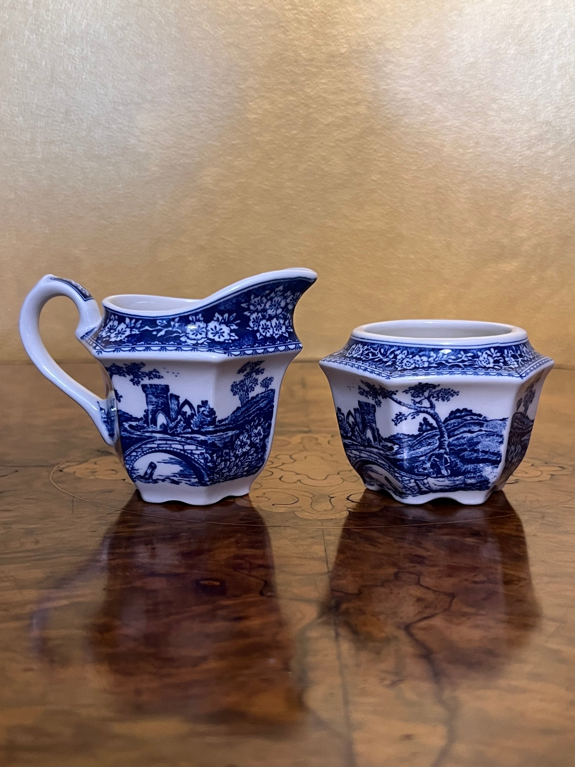 John Sadler Blue & White Print Milk & Sugar Set