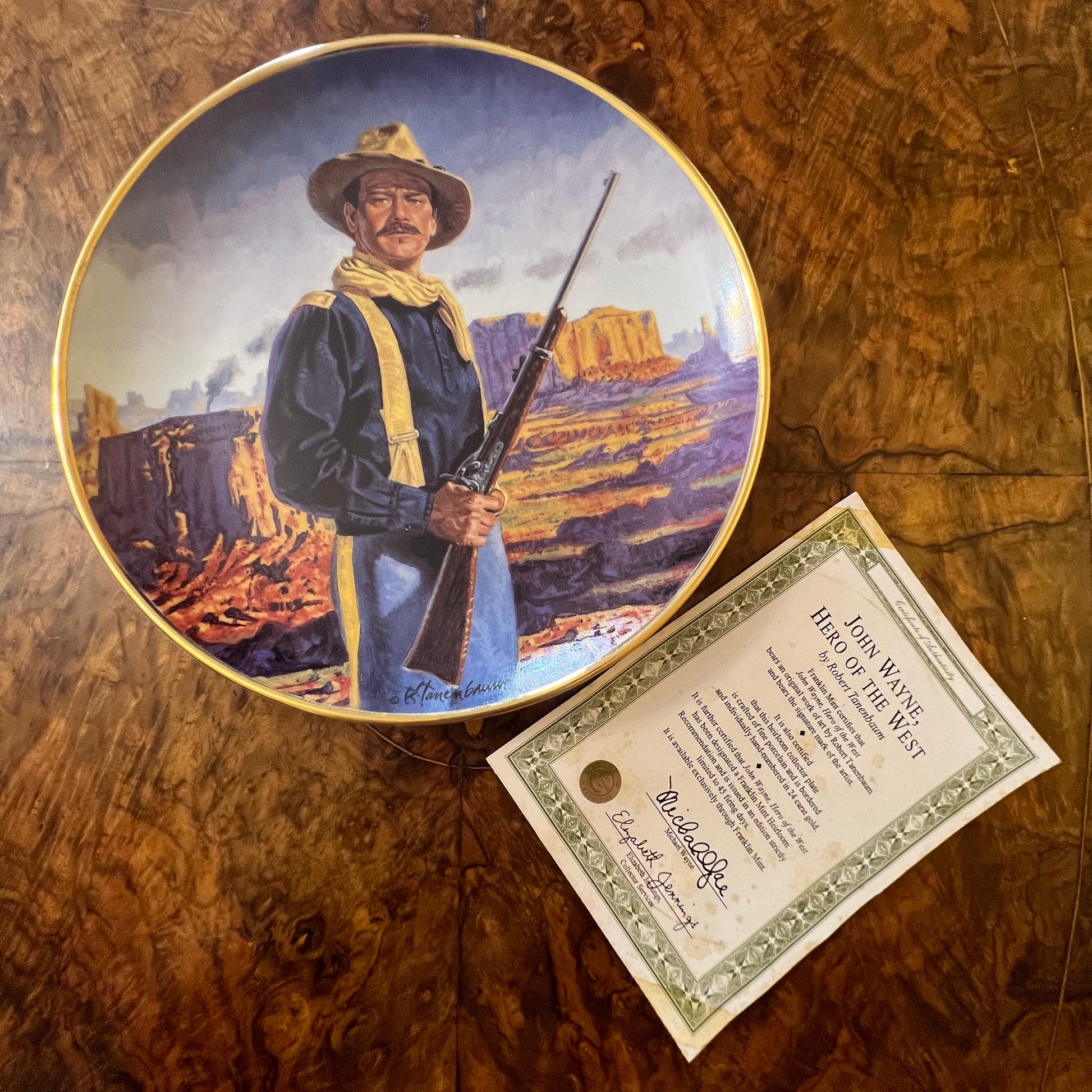 John Wayne Hero Of The West Collectors Plate Certificate 