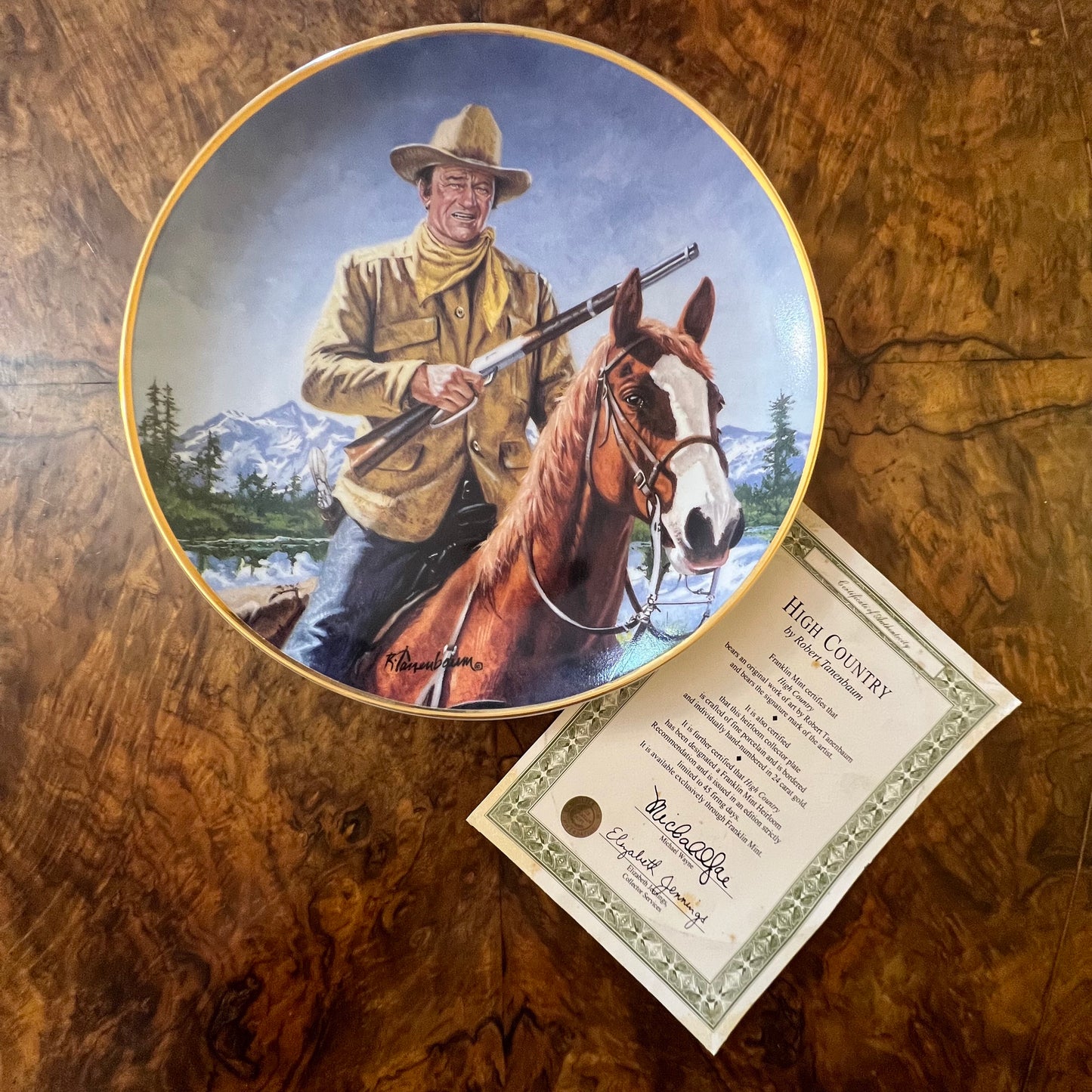 John Wayne High Country Collectors Plate Certificate 