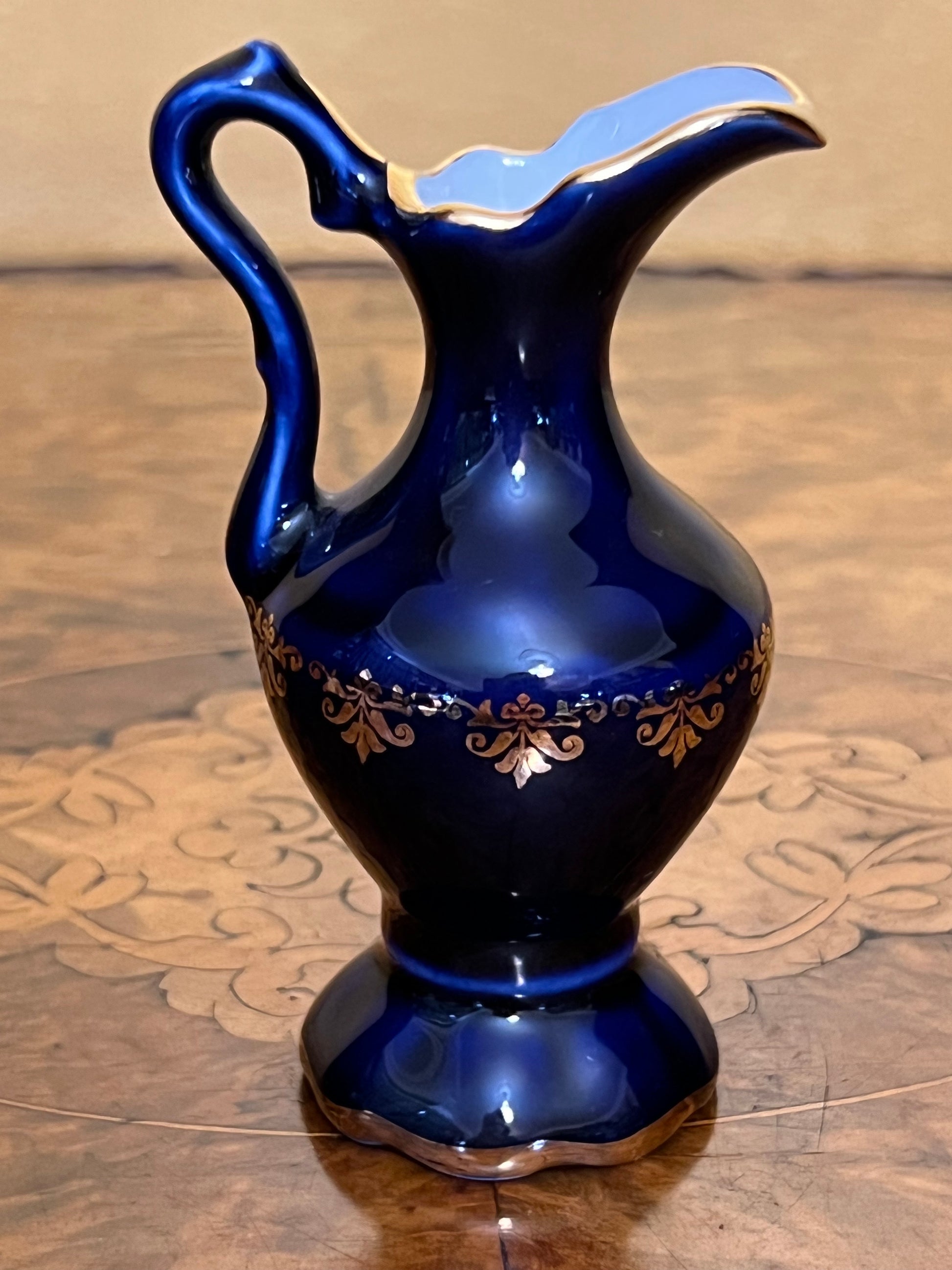 Limoges France Miniature Navy Gold Jug