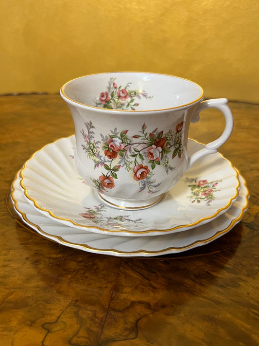 Old Foley James Kent Staffordshire Rose Print Tea Cup Trio Set