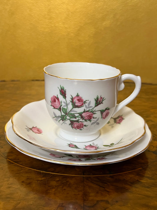Rose Bud English Bone China Tea Cup Trio Set
