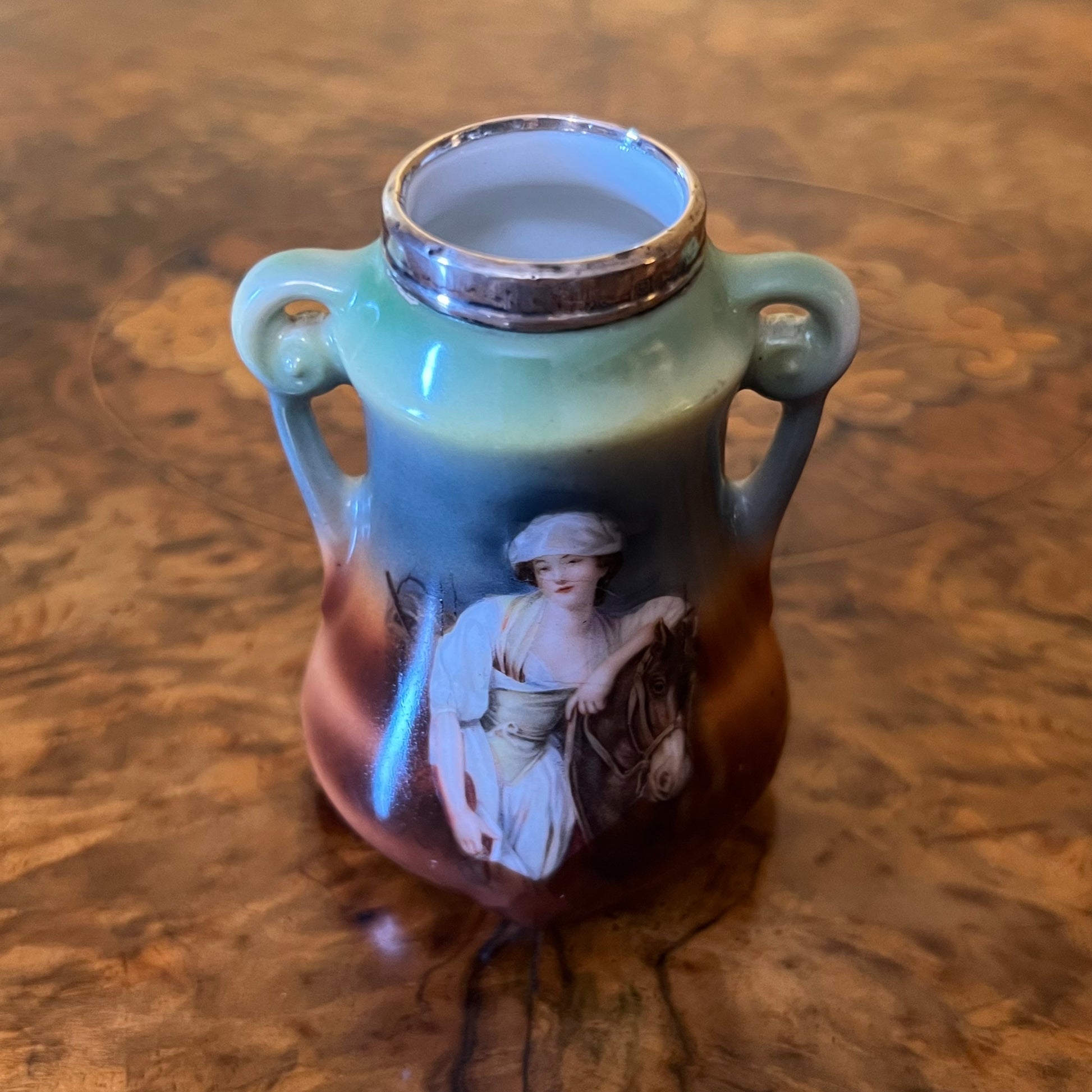 Royal Bayreuth Lady Printed w Sterling Silver Jar