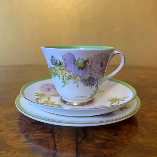 Vintage Royal Doulton Glamis Thistle Tea Cup Trio 