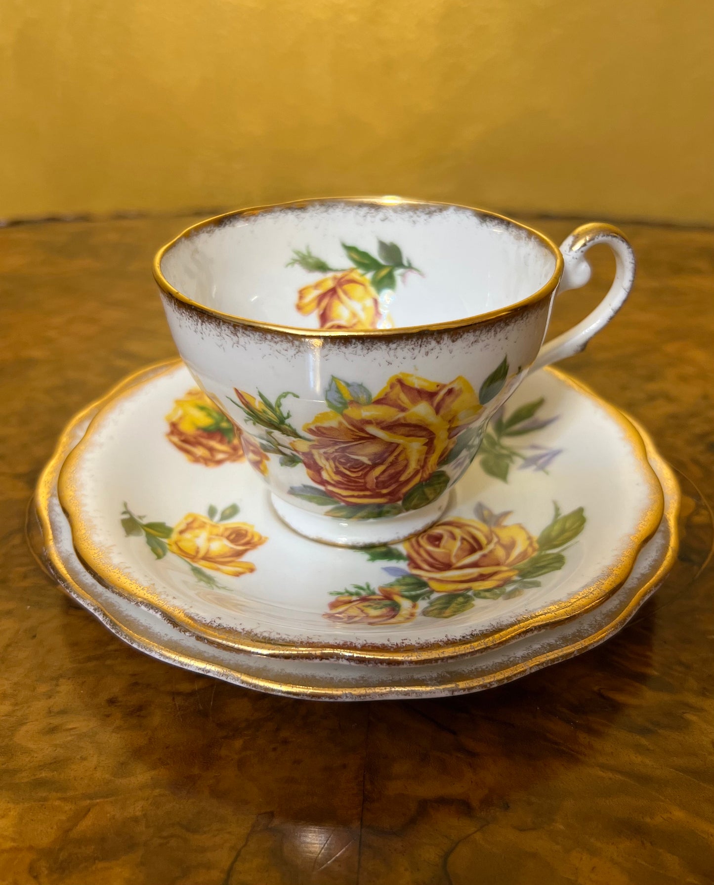 Royal Standard Romany Rose Yellow Tea Cup Trio Set