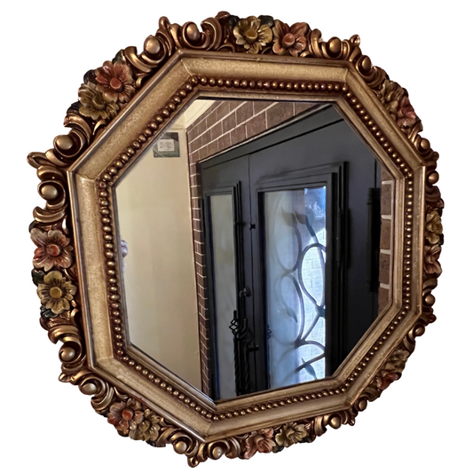 Vintage Floral Painted Octagonal Mirror