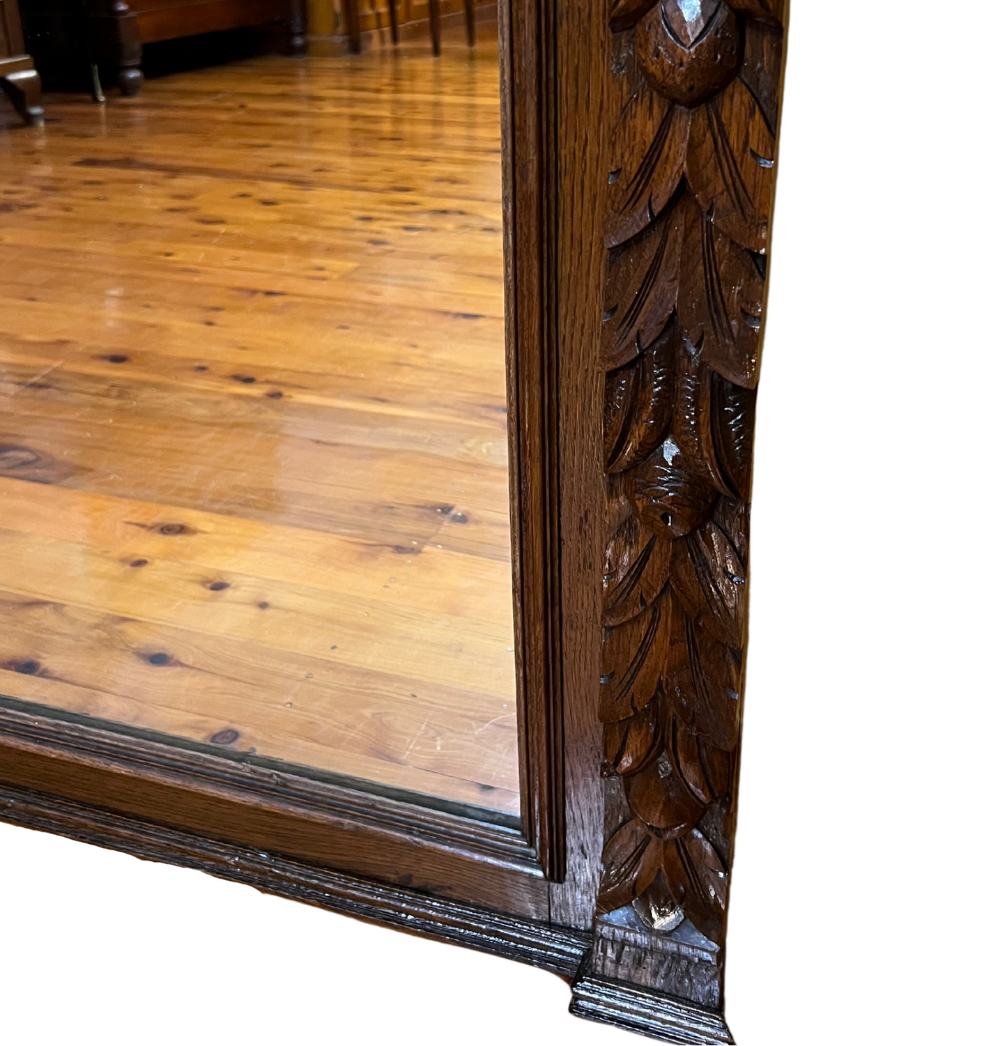 Antique French 19th Century Detail Carved Oak with Lion Heads Mirror