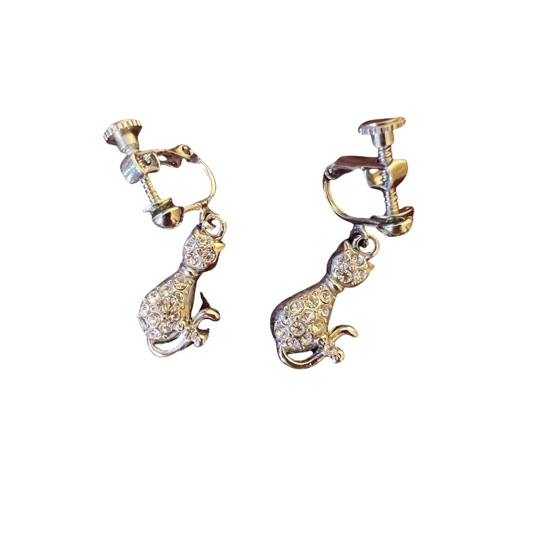 Costume Cat Diamonti Earrings Clip Ons