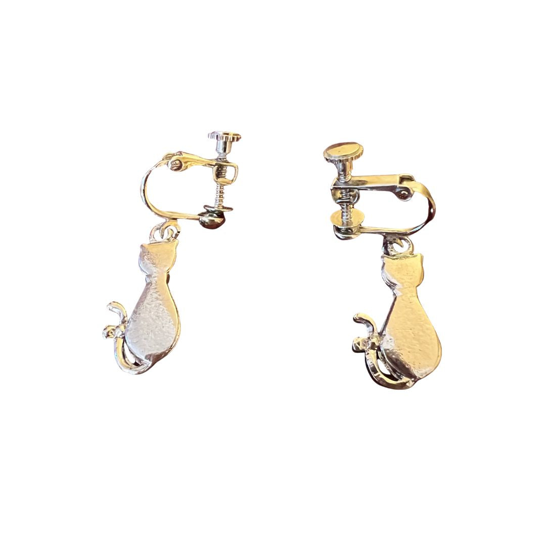 Costume Cat Diamonti Earrings Clip Ons