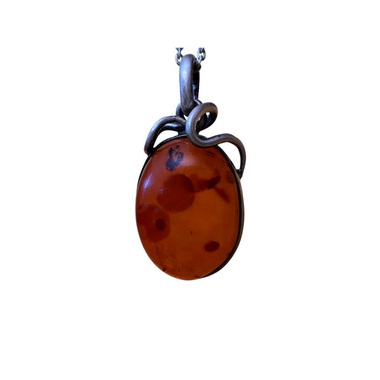 Vintage Amber Stone Sterling Silver Pendant
