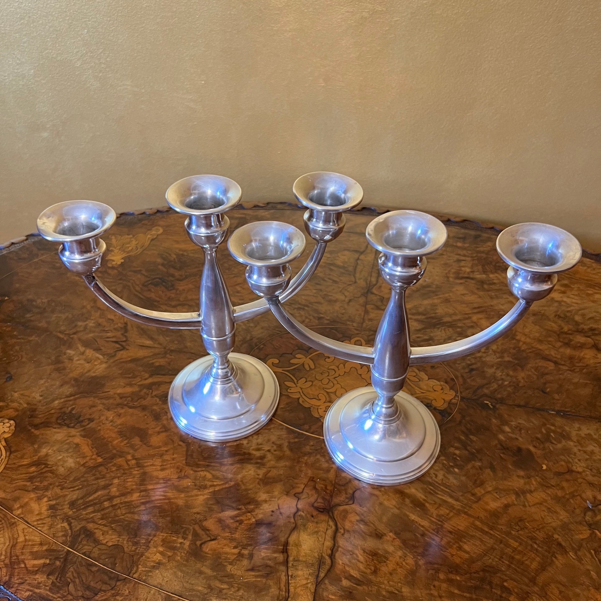 Vintage American Sterling Silver Three Branch Candlesticks Pair