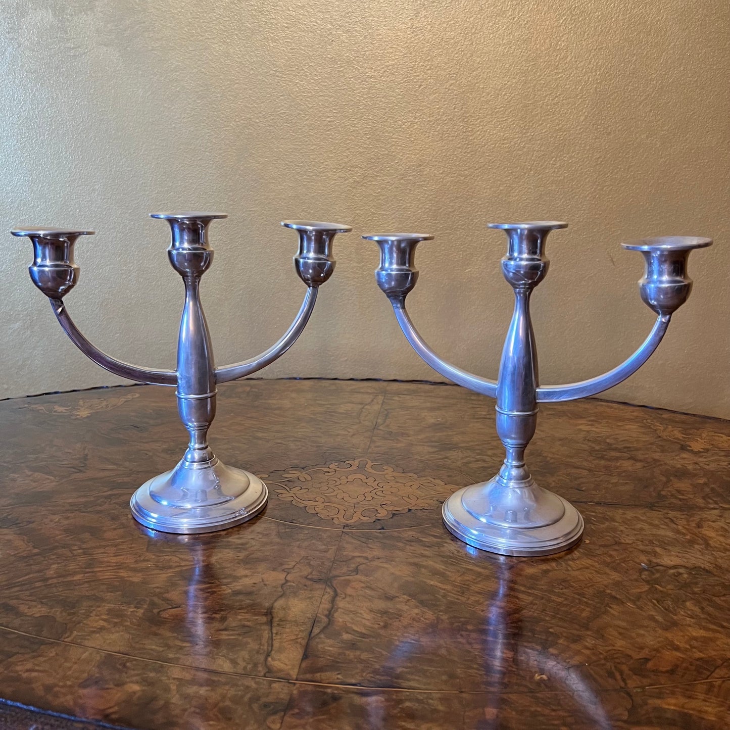 Vintage American Sterling Silver Three Branch Candlesticks Pair