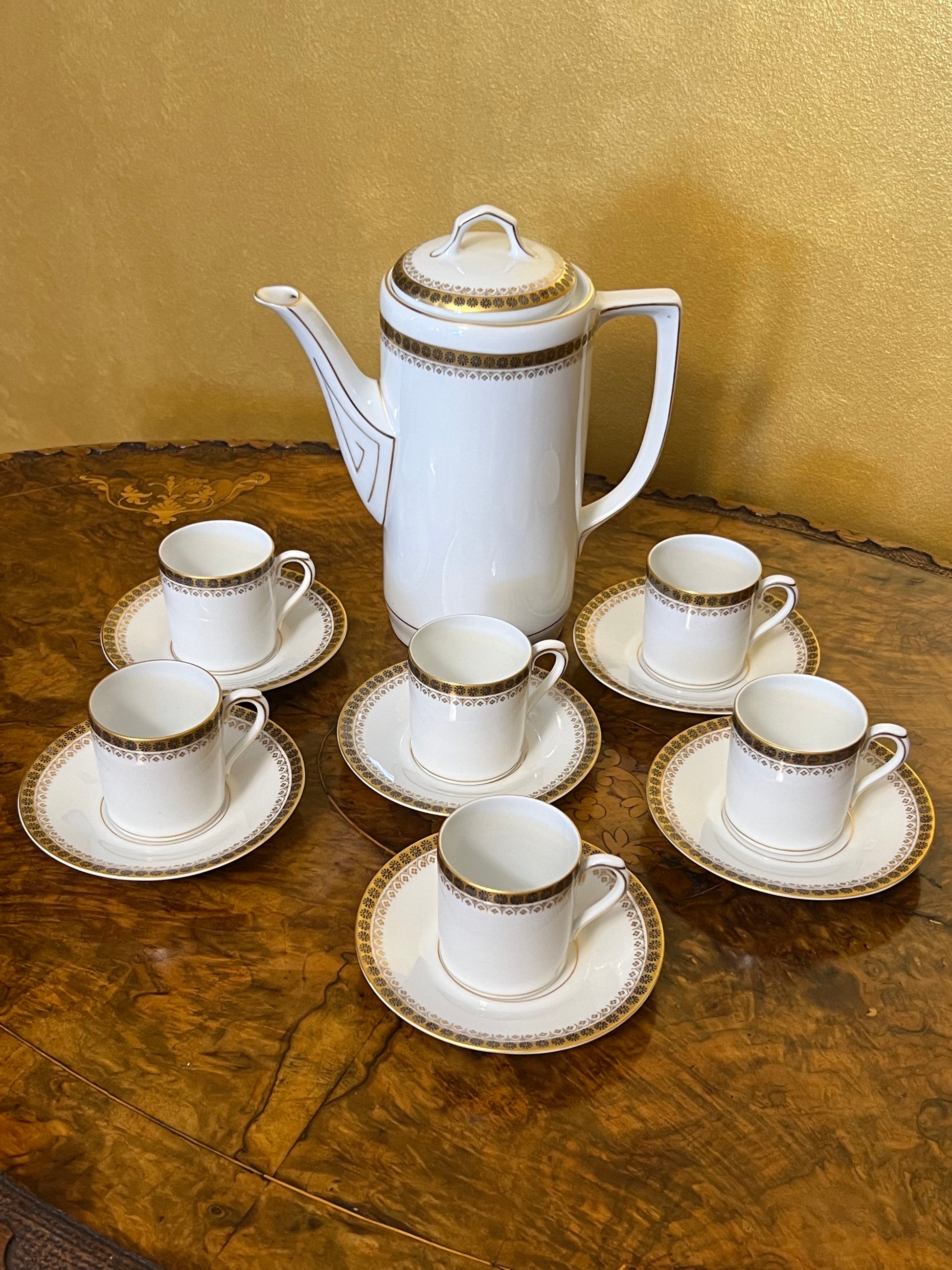 Vintage Bavaria Gold Border Print Demitasse Coffee Pot & Coffee Cups Set