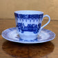 Vintage Blue & White Print Tea Cup & Saucer