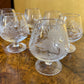 Vintage Crystal Birds Etched Brandy Glasses 