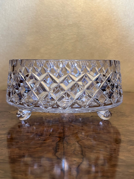Vintage Crystal Cut Round Bowl With Turned Leg Feet