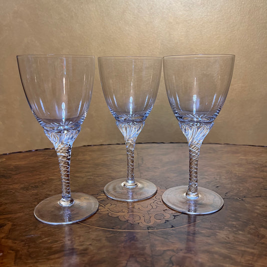 Vintage Crystal Rope Stem Glasses Set Of Three