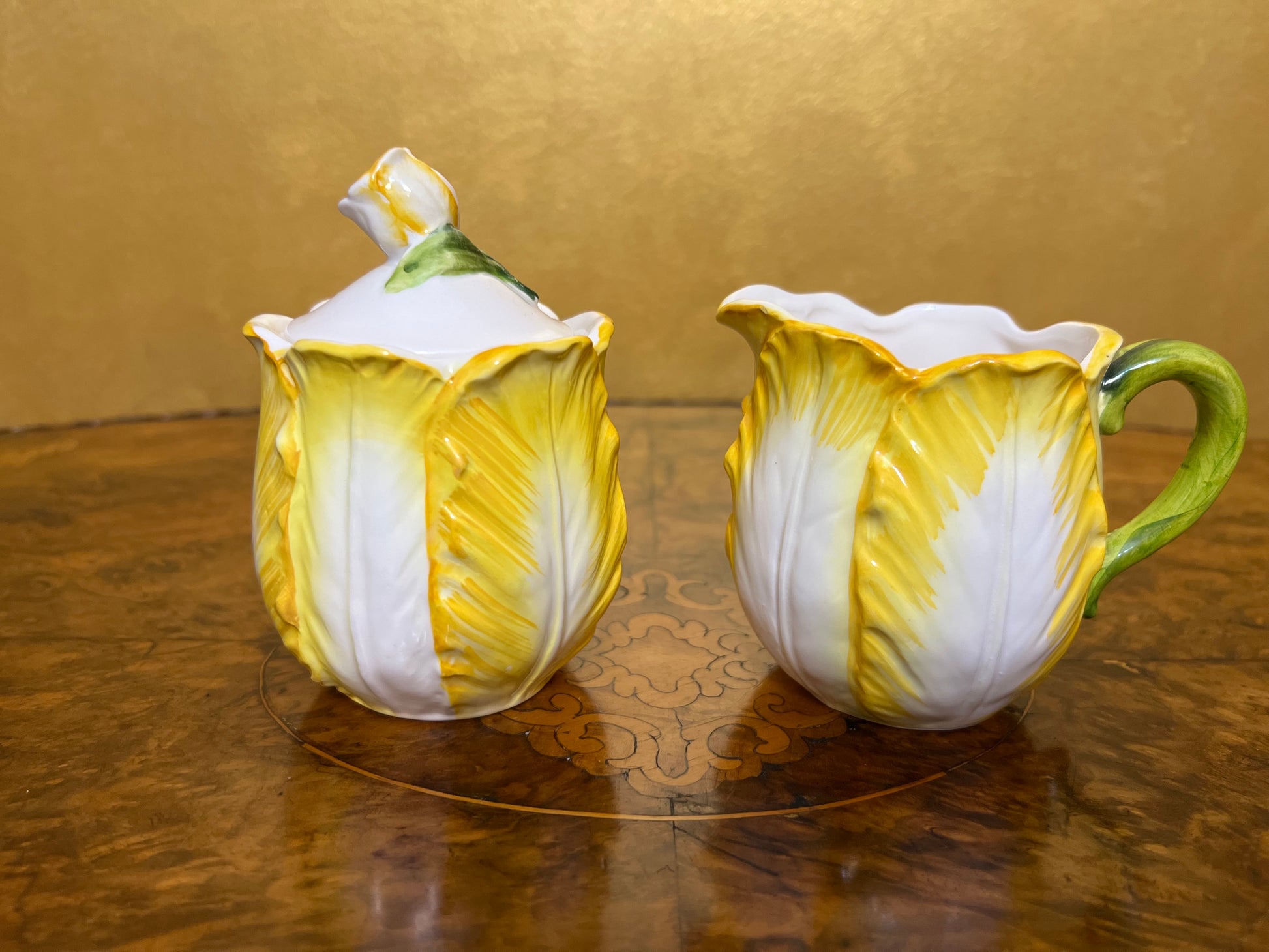 Vintage ESD Hand Painted Yellow Flower Milk & Sugar Bowls Japan