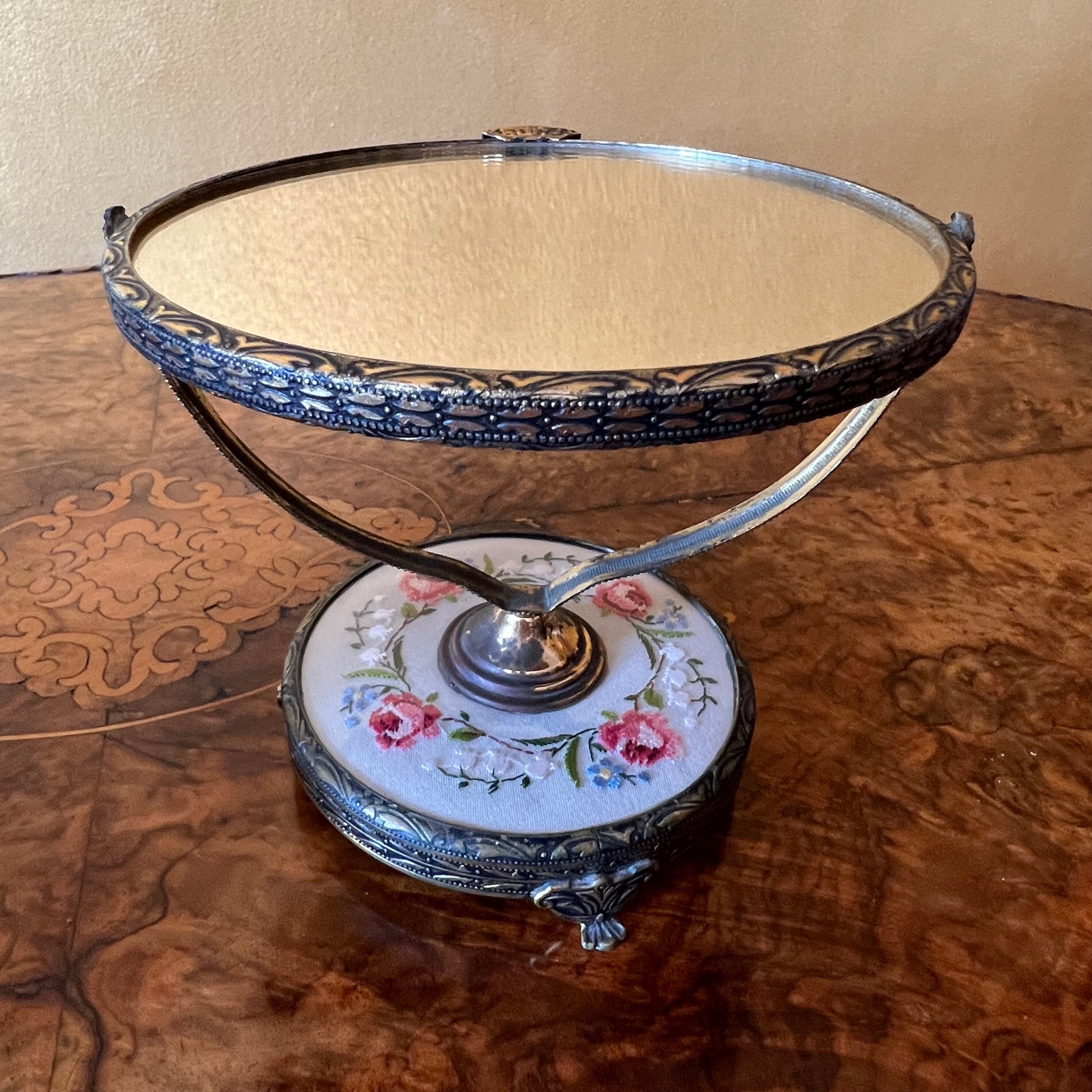 Vintage Embroidery Ladies Dressing Table Small  Mirror 