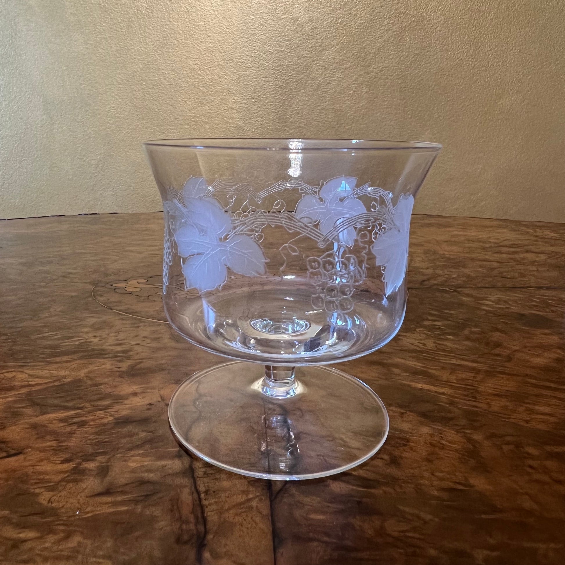 Vintage Etched Grapes Crystal Glasses Set 