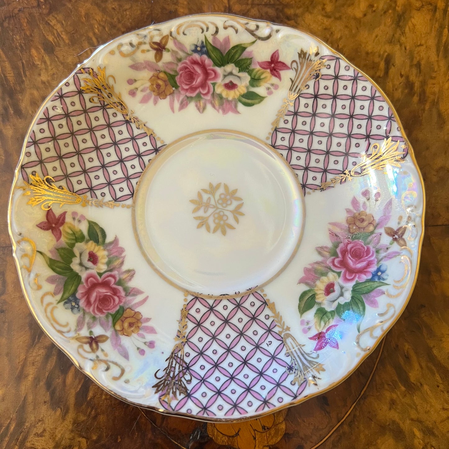 Vintage Floral & Gold Pearl Like Saucer 