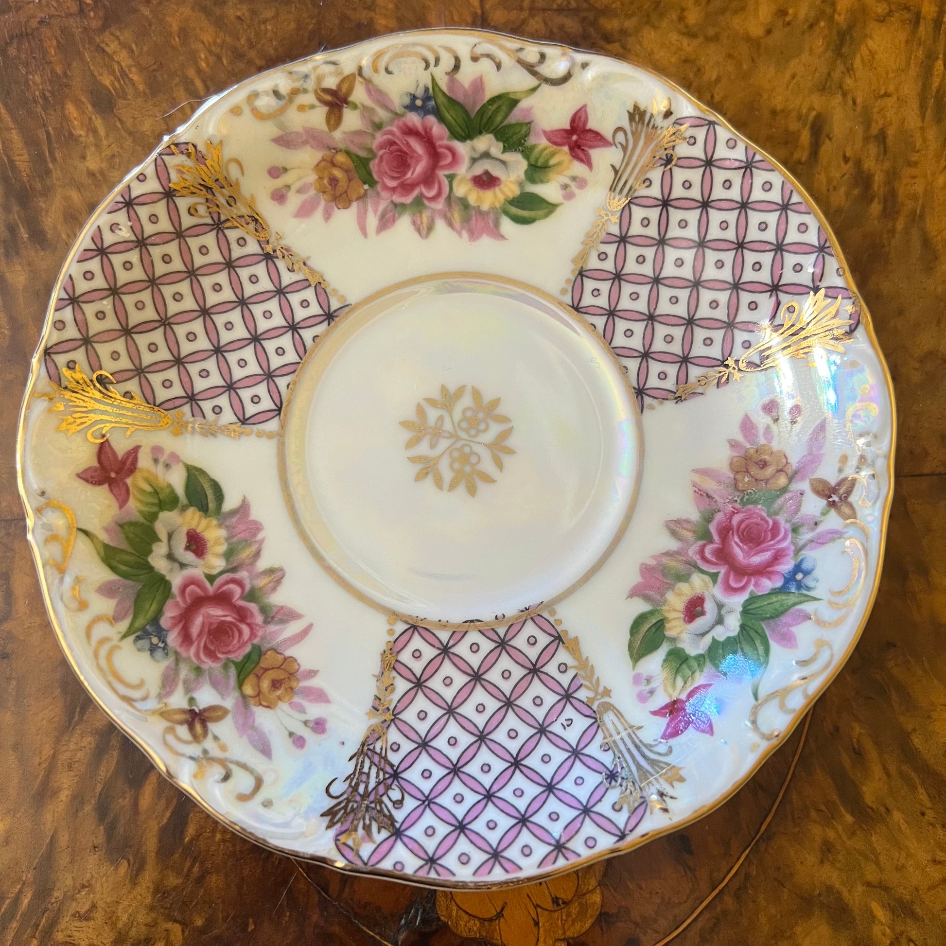 Vintage Floral & Gold Pearl Like Saucer 