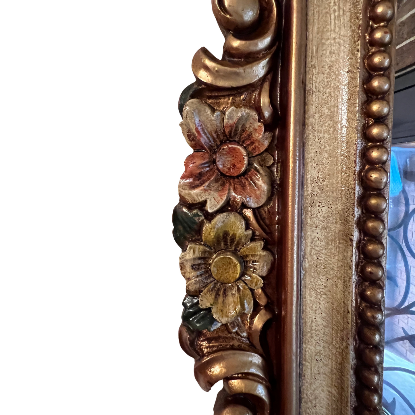 Vintage Floral Painted Octagon Mirror