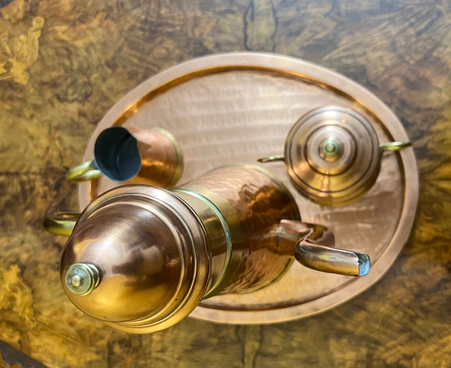 Vintage Four Piece Vebelux Copper & Hammered Brass Coffee