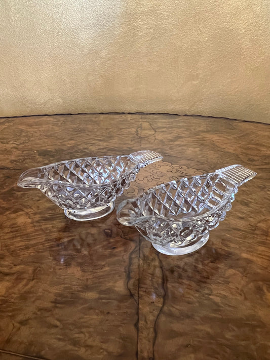 Vintage Glass Cut Pair Of Gravy Boats